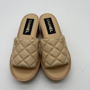 Chanel Wood Platform Sandal Slide
